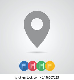 Location symbol and mark on the map vector icon.A sign of a route. An illustration of gps navigation and coordinates. A label on the map.