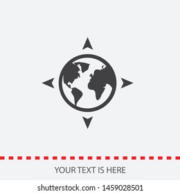 A location symbol and mark on the map vector icon. A sign of a route. An illustration of gps navigation and coordinates. A label on the map. Globe icon.