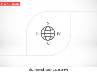 A location symbol and mark on the map vector icon. A sign of a route. An illustration of gps navigation and coordinates. A label on the map. Globe icon.
