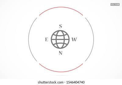 A location symbol and mark on the map vector icon. A sign of a route. An illustration of gps navigation and coordinates. A label on the map. Globe icon.
