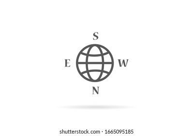 A location symbol and mark on the map vector icon. A sign of a route. An illustration of gps navigation and coordinates. A label on the map. Globe icon.