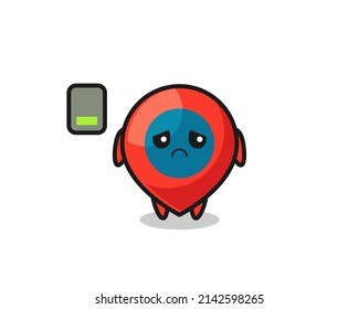 location symbol mascot character doing a tired gesture , cute design