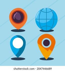 location symbol set on blue background