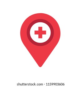 Location symbol vector . free space for text. background. label. hospital symbol.