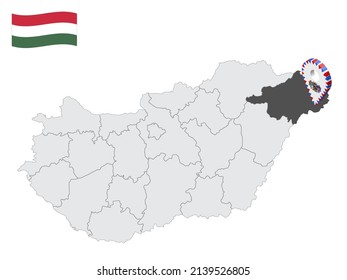 Location Szabolcs-Szatmar-Bereg County on map Hungary. 3d location sign similar to the flag of  Szabolcs-Szatmar-Bereg. Quality map  with  Regions of the Hungary for your design. EPS10