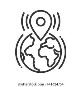 Location Tag Single Isolated Modern Vector Line Design Icon With The Earth Planet And Geotagging Sign