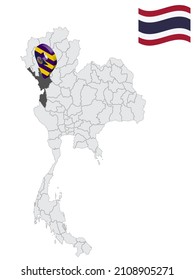 Location of  Tak Province on map Thailand. 3d Tak flag map marker location pin. Quality map with Provinces of  Thailand for your web site design, app, UI. EPS10.