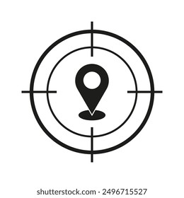 Location target icon. GPS pinpoint symbol. Navigation marker vector. Black isolated illustration.