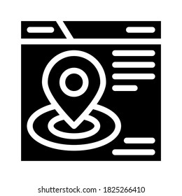 vector de icono de glifo de optimización de foco de ubicación. signo de optimización de seo de asignación de ubicación. símbolo de contorno aislado ilustración negra