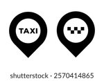 Location Taxi Car Icon Set. Taxi Service Symbol. Map Pin Sign