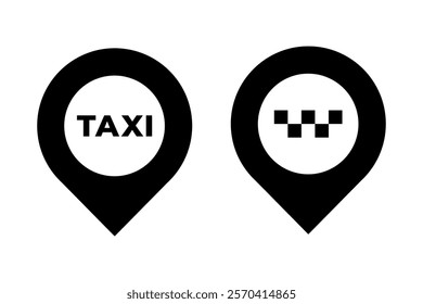 Location Taxi Car Icon Set. Taxi Service Symbol. Map Pin Sign