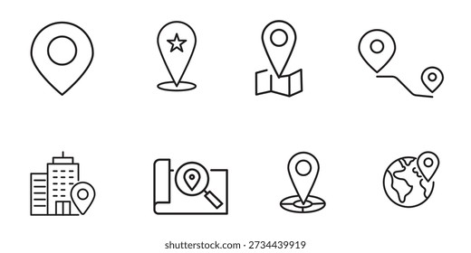 Location thin line icon set. Web minimal editable stroke icons