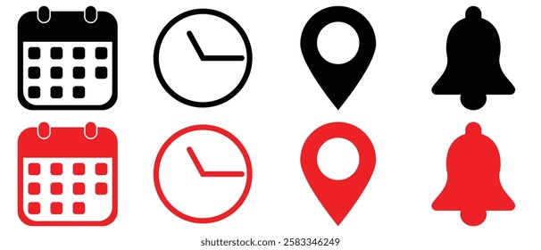 Location, time, calendar and notification icon. vector illustration.