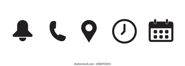 location, time, calendar, phone and notification icons