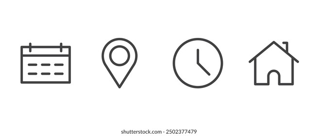 Location, time, date and home icons