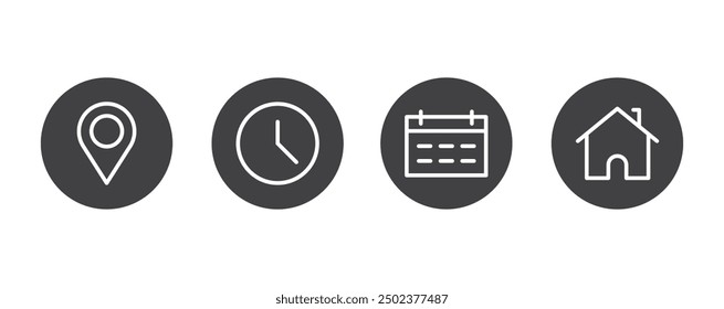 Location, time, date and home icons