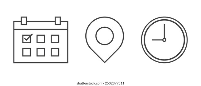 Location, time, date and home icons