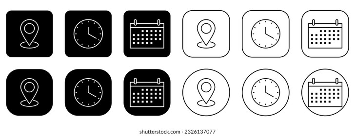 Location, time and date icons. Information business concept. Design can use for web and mobile app. Vector illustration