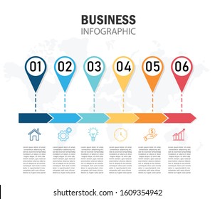 location timeline business infographic on white background. vector illustration modern flat design. Can be used for info graphics,flow charts, presentations,web sites,step diagram. 6 option to sucess.