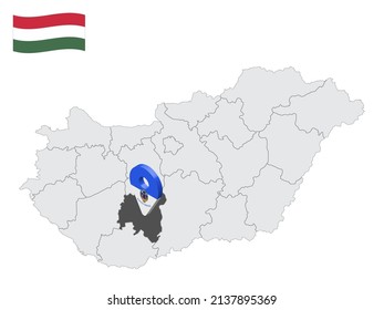 Location Tolna County on map Hungary. 3d location sign similar to the flag of  Tolna. Quality map  with  Regions of the Hungary for your design. EPS10