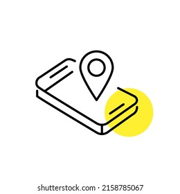 Location tracking using a smartphone app. Pixel perfect line art icon