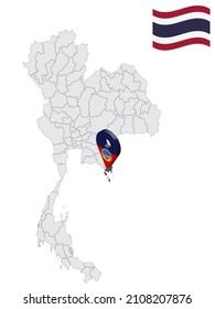 Lage der Provinz Trat auf Karte Thailand. 3D-Fahnenkopfstift für die Platzierung der Karte. Qualitätsplan mit den Provinzen Thailands für Ihre Website-Design, App, UI. EPS10.