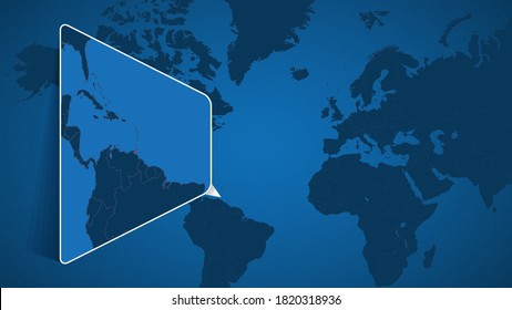 Lage von Trinidad und Tobago auf der Weltkarte mit erweiterter Karte von Trinidad und Tobago mit Flagge. Geografische Vektorvorlage für Ihr Design.