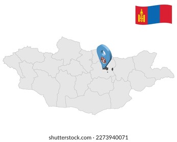 Location of Ulaanbaatar on map Mongolia. 3d Ulaanbaatar location sign. Flag of Ulaanbaatar. Quality map with  Provinces of Mongolia for your web site design, logo, app, UI. Stock vector. EPS10.