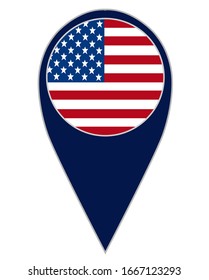 Location - United States circle flag graphic element Illustration template design. Map pointer with flag of USA.