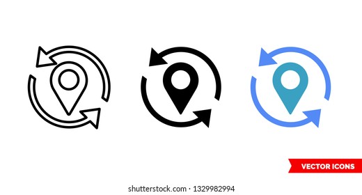 Location update icon of 3 types: color, black and white, outline. Isolated vector sign symbol.
