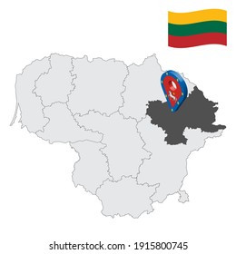 Location Utena County on map Lithuania. 3d location sign similar to the flag of  Utena County. Quality map  with  counties of Lithuania for your design. EPS10.