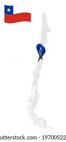Location of  Valparaiso Region on map Chile. 3d location sign similar to the flag of Valparaiso. Quality map  with  provinces of  Chile for your design. EPS10