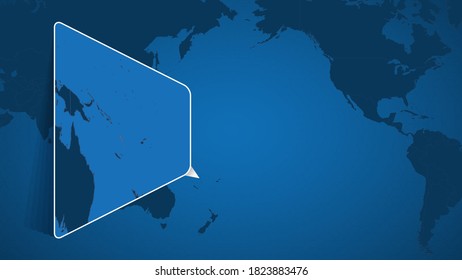 Ubicación de Vanuatu en el Mapa Mundial con Mapa Ampliado de Vanuatu con Bandera. Plantilla de vectores geográficos para su diseño.