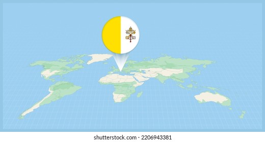 Location of Vatican City on the world map, marked with Vatican City flag pin. Cartographic vector illustration.