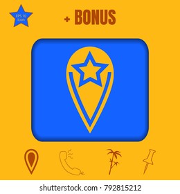 Location vector icon with band and star .Flat design style.