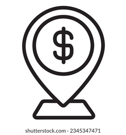 Location Vector Icon or Bank Location Vector Icon.Or dollar pin vector icon. Lineal style, isolated on Black and white Background.
