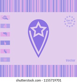 Location vector icon with a big star .Flat design style.
