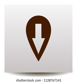 Location vector icon with dashed arrow on a realistic paper background with shadow.Flat design style.