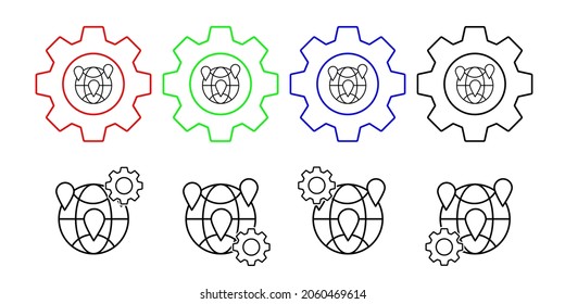 Location vector icon in gear set illustration for ui and ux, website or mobile application