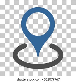 Location vector icon. Illustration style is flat iconic bicolor cobalt and gray symbol on a transparent background.