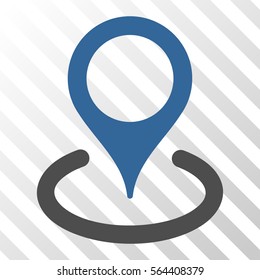Location vector icon. Illustration style is flat iconic bicolor cobalt and gray symbol on a hatched transparent background.