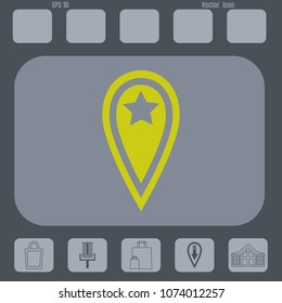 Location vector icon with star  on a gray cine-film background .Flat design style.