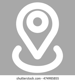 Location vector icon. Style is contour flat icon symbol, white color, silver background.