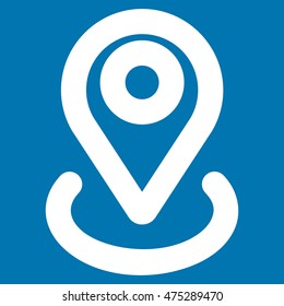 Location vector icon. Style is contour flat icon symbol, white color, blue background.