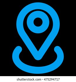 Location vector icon. Style is linear flat icon symbol, blue color, black background.