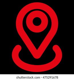 Location vector icon. Style is stroke flat icon symbol, red color, black background.