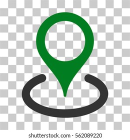 Location vector pictogram. Illustration style is flat iconic bicolor green and gray symbol on a transparent background.