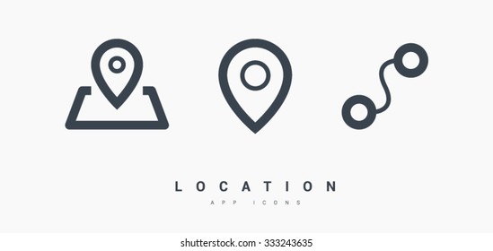 location vector set of icons. Pin on the map. Isolated minimal single flat icons in black and white colors. Line vector icon for websites and mobile minimalistic flat design.