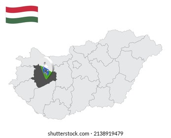 Location Veszprem County on map Hungary. 3d location sign similar to the flag of  Veszprem. Quality map  with  Regions of the Hungary for your design. EPS10
