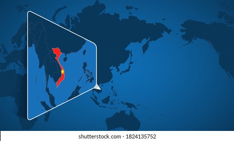 Location of Vietnam on the World Map with Enlarged Map of Vietnam with Flag. Geographical Vector Template for your design.